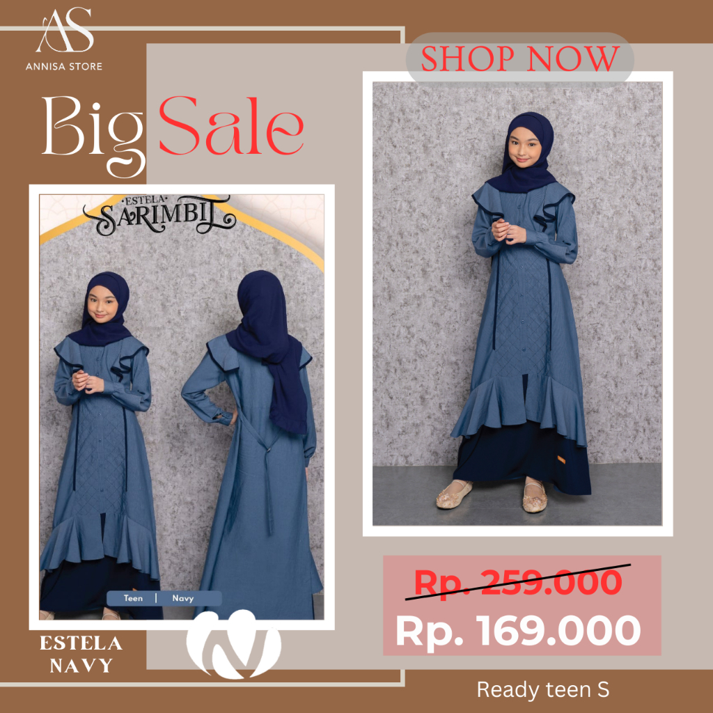 PROMO BIG SALE AKHIR TAHUN BAJU NIBRAS GAMIS REMAJA ESTELA TEEN NAVY | BAJU DRESS GAMIS REMAJA