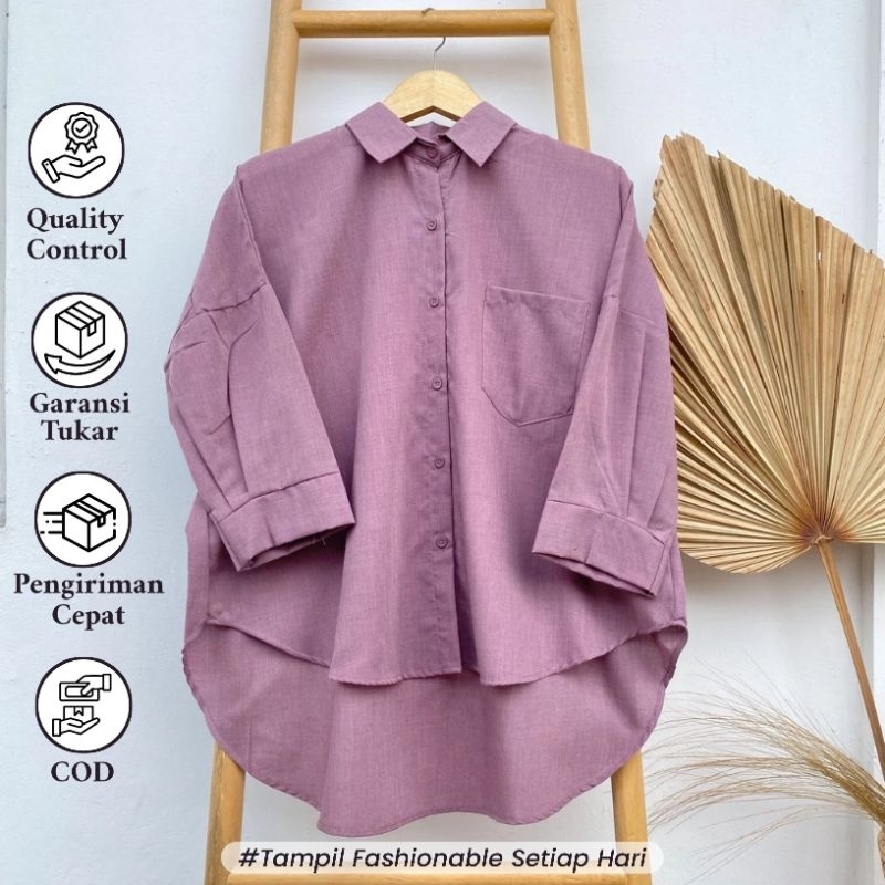 Baju Atasan Kemeja Raisa Dirty Lilac Polos Basic Katun Supernova Perempuan Korean Style Lembut Lenga