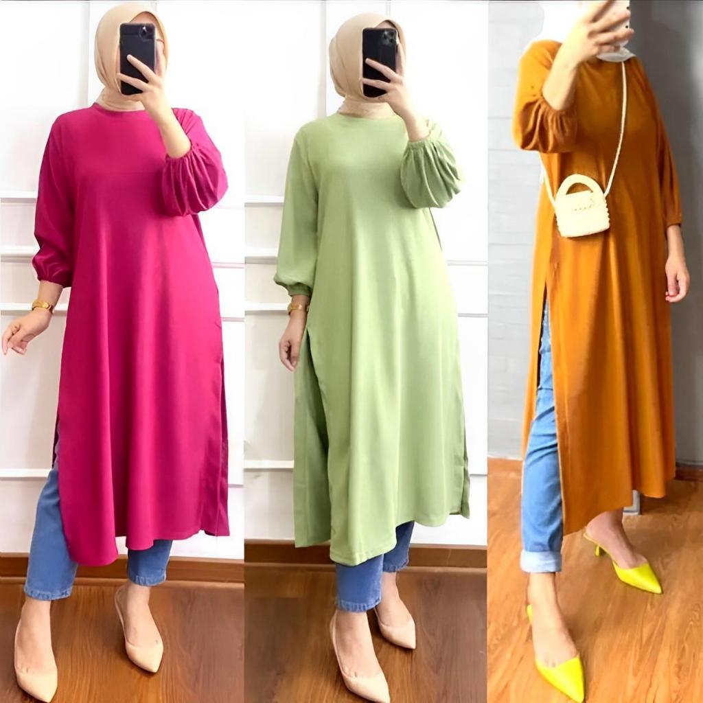 ARINI LONG TUNIK KNIT PREMIUM / TUNIK RAJUT KNIT MELAR / ATASAN WANITA TUNIK JUMBO BELAH SAMPING LD 