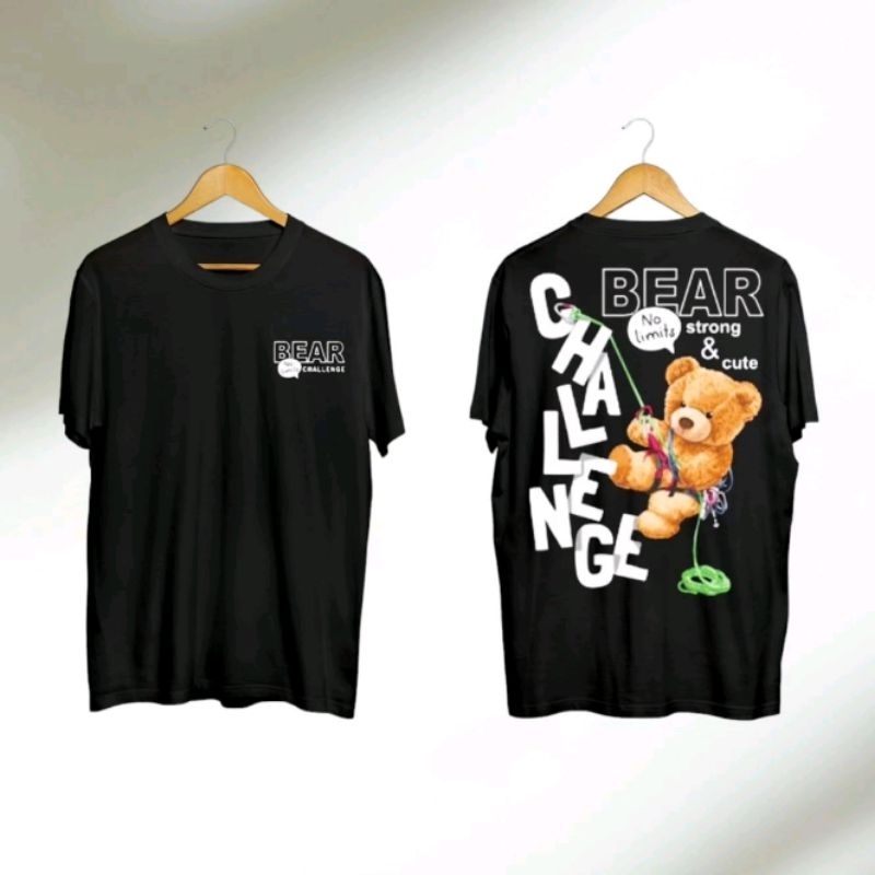KAOS DISTRO PRIA Wanita CHALLENGE BEAR HITAM HYPE T SHIRT