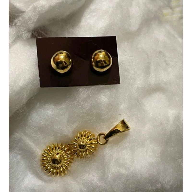 Acc Liontin + anting emas 24K Kadar 99,99%.