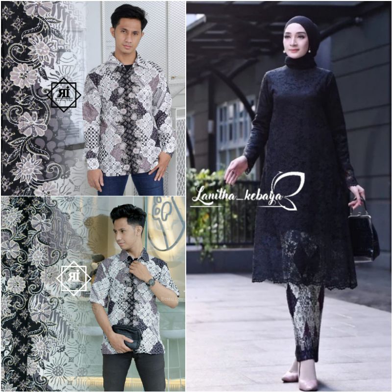Set Couple Kebaya Brokat Tunik Modern Batik Couple Pasangan Kondangan Kebaya Brokat Tunik