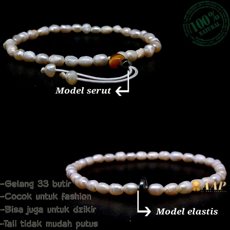 Gelang mutiara air tawar asli NATURAL PEARL / Gelang tasbih 33 butir mutiara / Gelang wanita