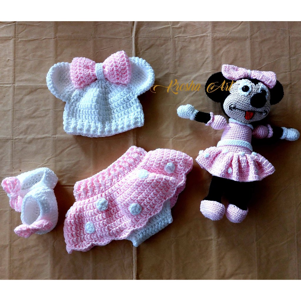 PAKET MINNIE MOUSE KOSTUM BAYI/ KOSTUM BAYI RAJUT/ KOSTUM BAYI/ PROPERTI FOTO BAYI
