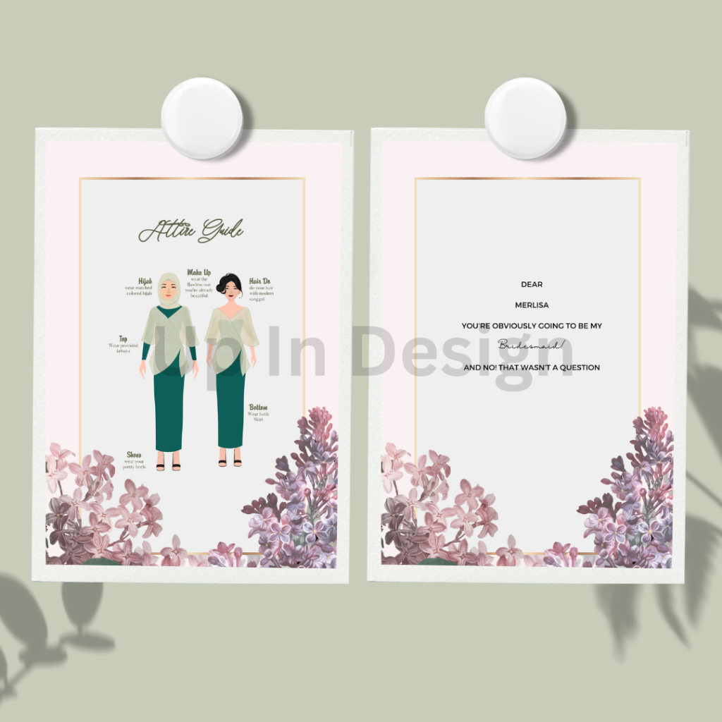 

NON CUSTOM Batch 6 A6 Bridesmaid Card dan Attire Guide Card Save the Date Card