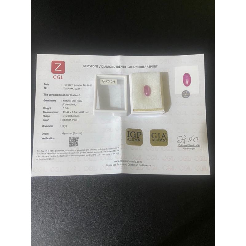 Natural Star Ruby ( Corundum ) Myanmar Burma 5.00carat by CGL