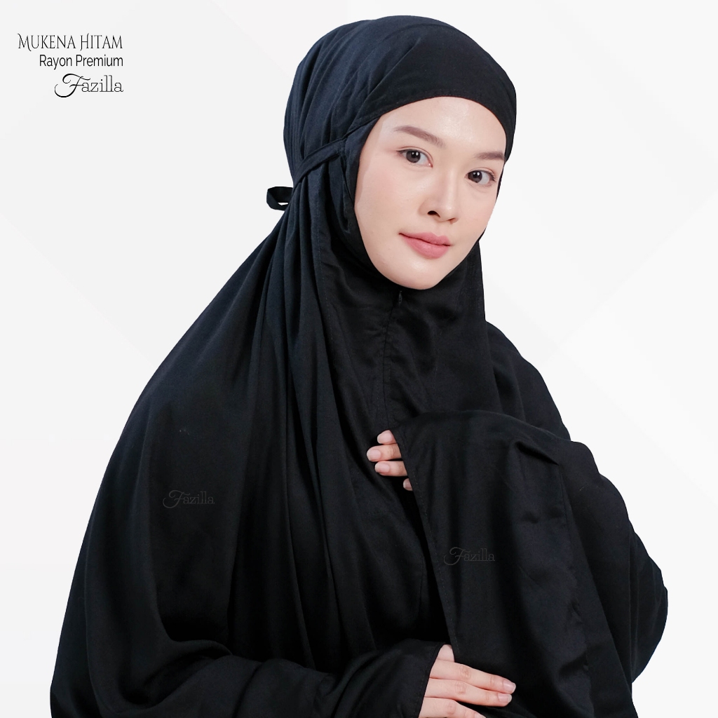 FAZILLAMUKENA - Mukena Hitam Polos Premium Jumbo Dewasa Katun Rayon Bahan Dingin