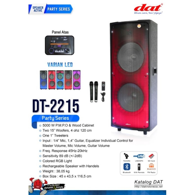 SPEAKER DAT DT 2215 DT2215 USB MP3 BLUETOOTH RADIO FM PLAYER FREE 1 MIC WIRELESS REMOTE CONTROL ADAP