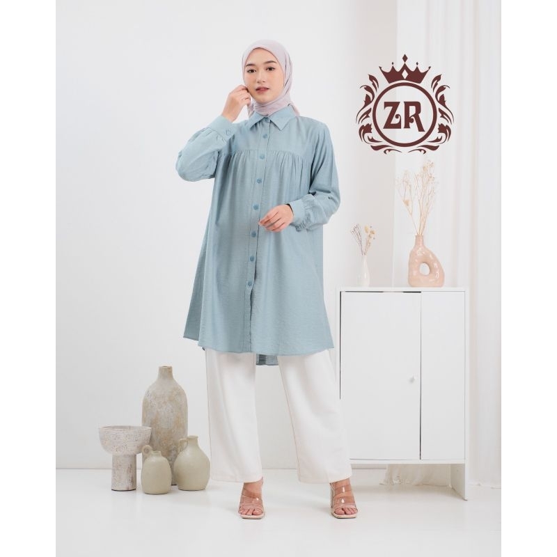 PREMIUM Zarra Tunik Polo Linen Polos Kancing Depan Aktif Belakang Variasi 2025
