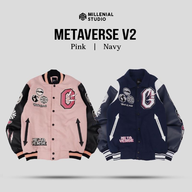Varsity Jacket Metaverse Navy / Metaverse Pink Bordir Original Jaket Varsity Othersbrand | Millenial