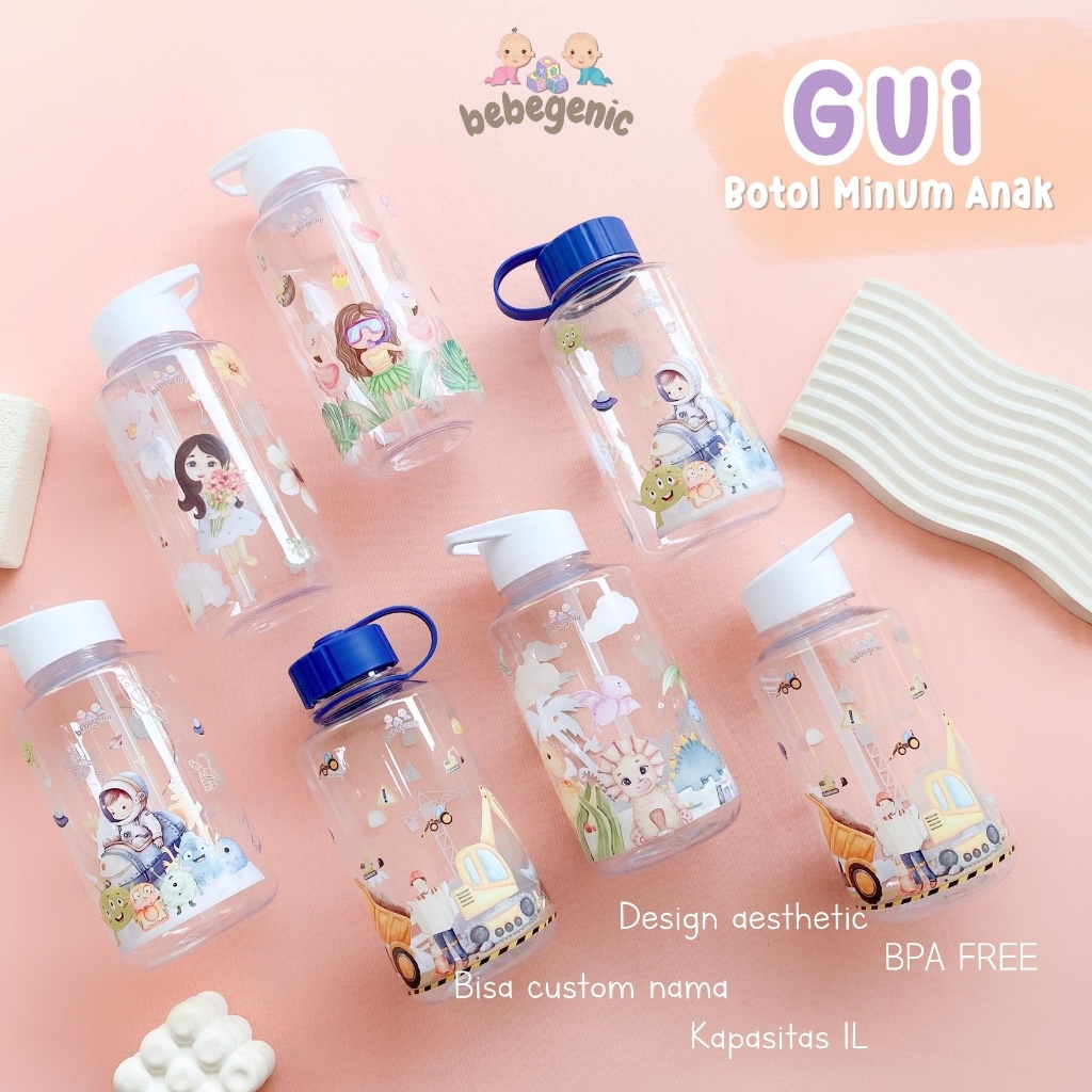 BEBEGENIC - GUI Tumbler - Custom Design Botol Minum Anak 1L - Souvenir Ulang Tahun Anak Botol Minum 