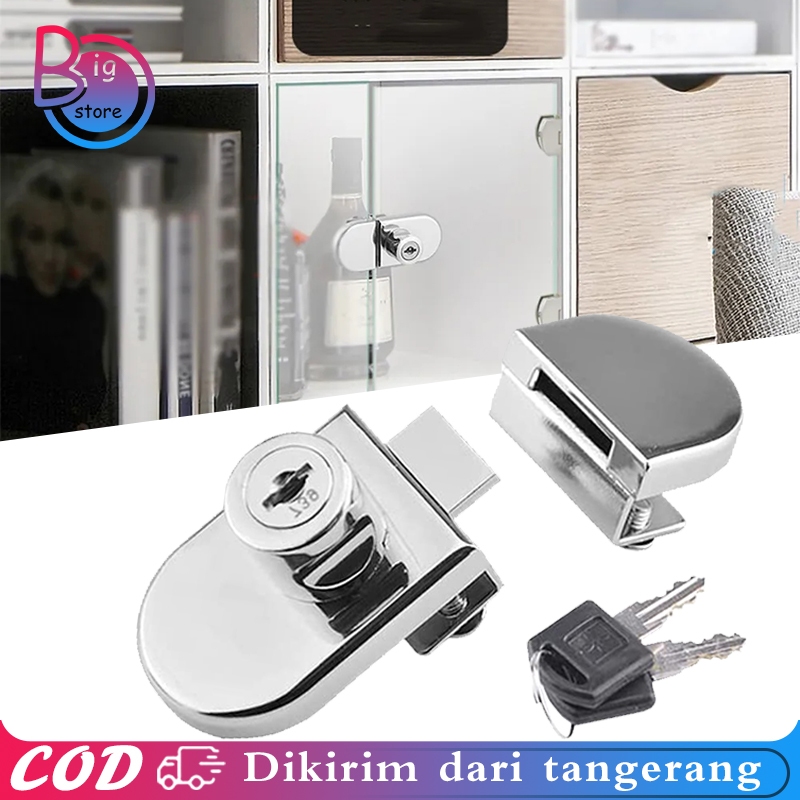 1Set Kunci Pintu Kaca Dua Sisi Kunci Lemari Pintu Kaca Cabinet Glass Door Lock Grendel Kaca Slot