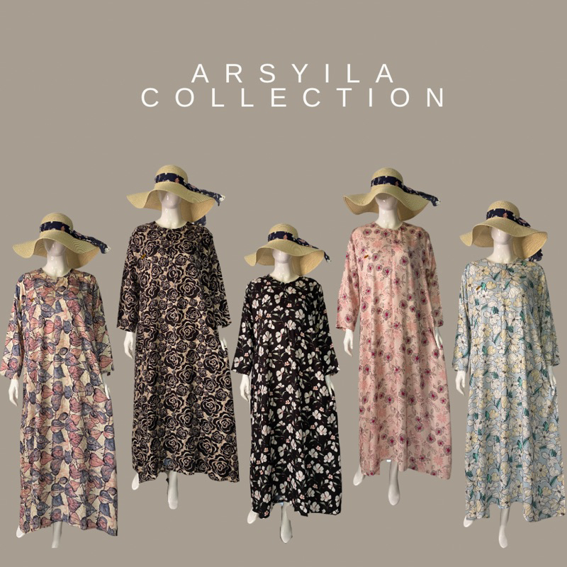 Arsyila Daster Muslimah Motif Premium/Daster Lengan Panjang Kekinian