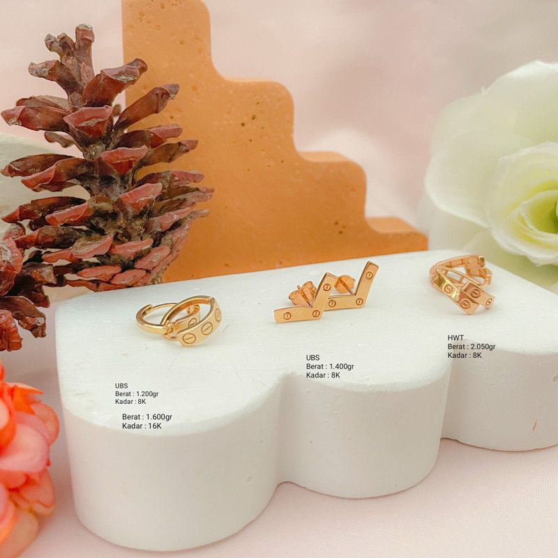 Perhiasan Anting Emas Model Carty UBS 8k / 375 dan 16k / 700