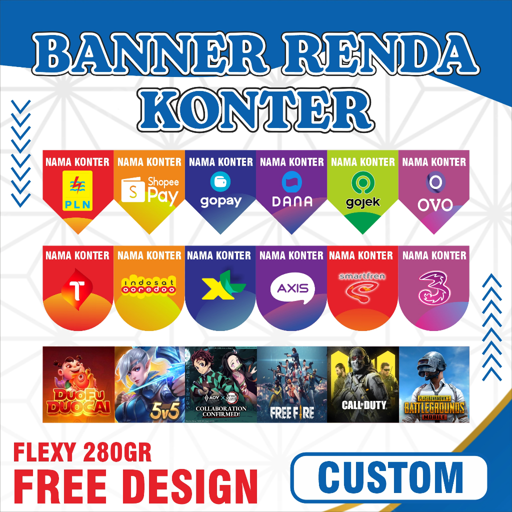 Banner Renda Konter Pulsa Spanduk Renda konter Custom Nama Toko cellular
