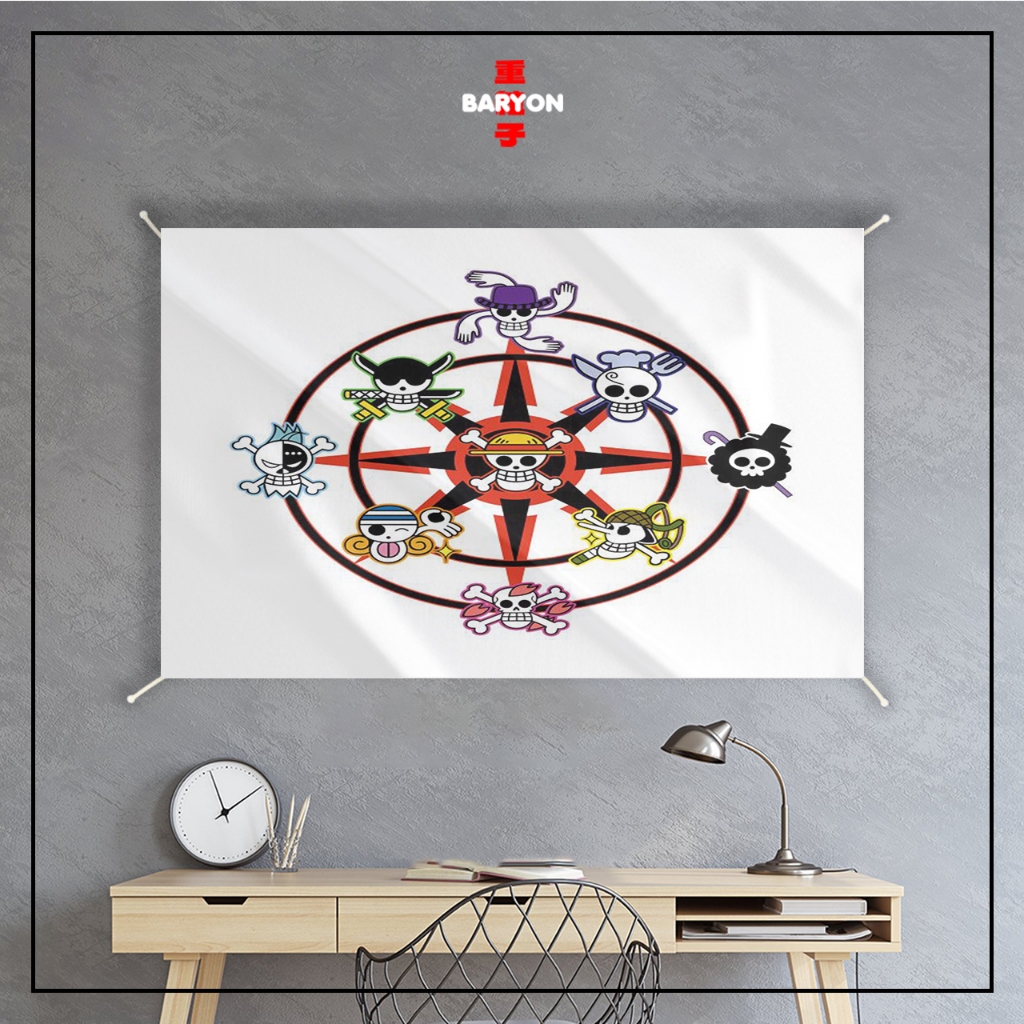 BARYON Bendera Anime ONE PIECE All Crew Pirates Logo Wall Decor Flag Full Print Banner Tapestry