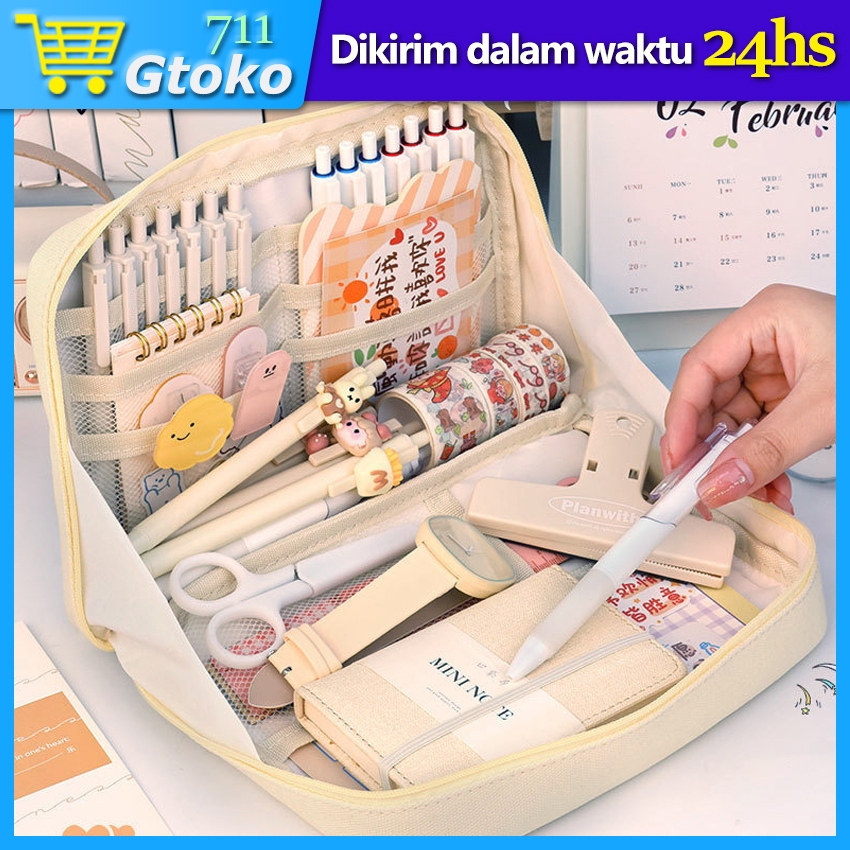 

Tempat Pensil Kapasitas Besar Pencil Case Dompet Canvas Kotak Alat Tulis Jumbo