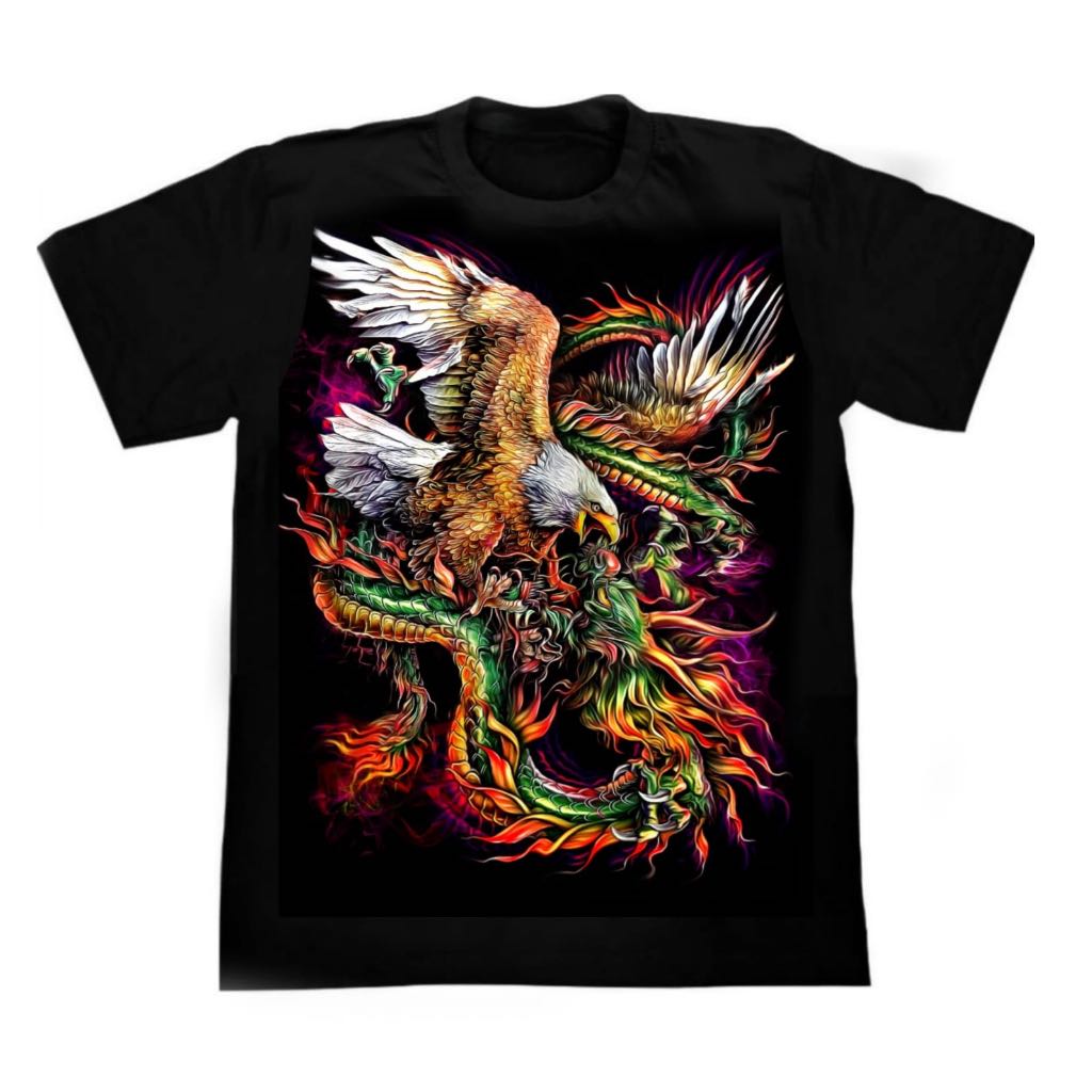 Kaos distro pria lengan pendek motif Elang vs Naga