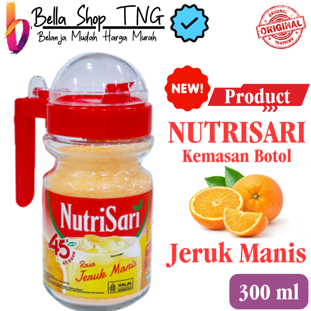 NutriSari Pitcher Botol Kaca Jeruk Manis 300 gr Minuman Buah Vitamin C - 1 PCS