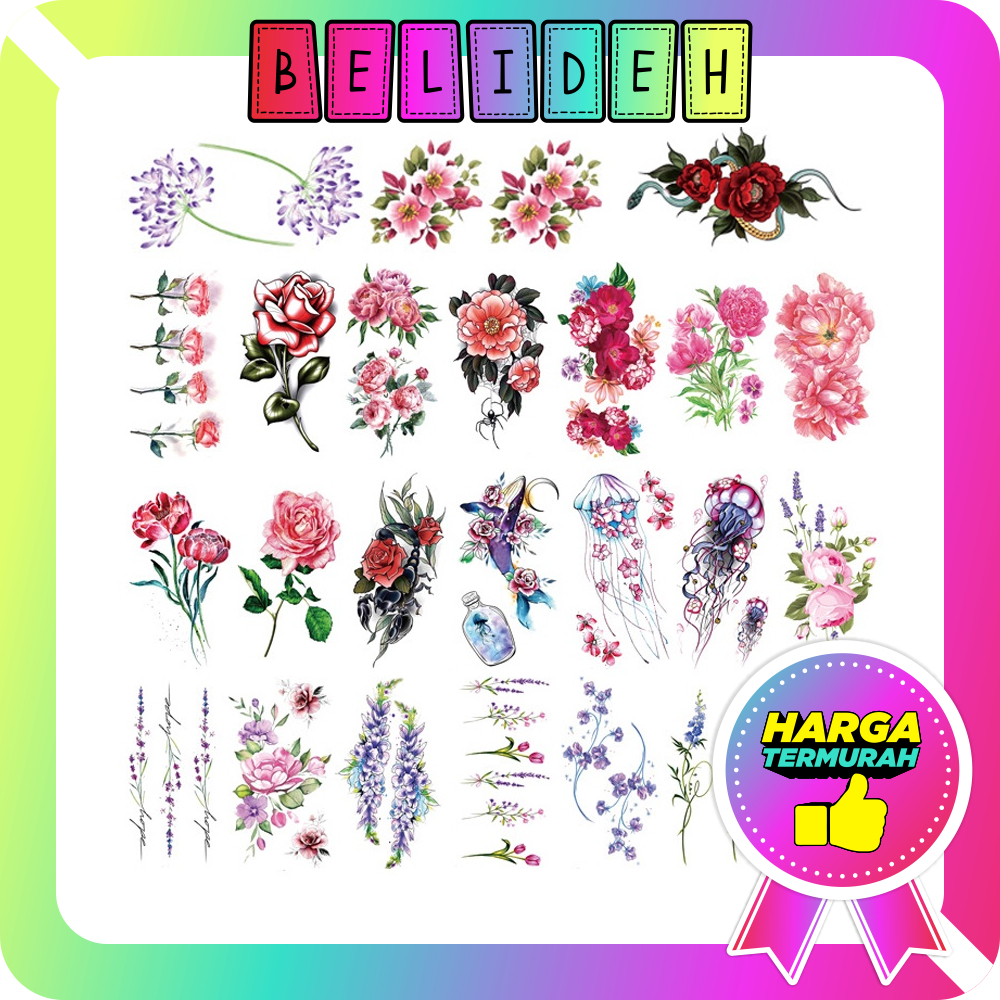 ☛BELIDEH☚ Tato temporer Bunga Tulisan Bunga Rose Lucu B / Temporary tattoo tahan air / fake tatto St
