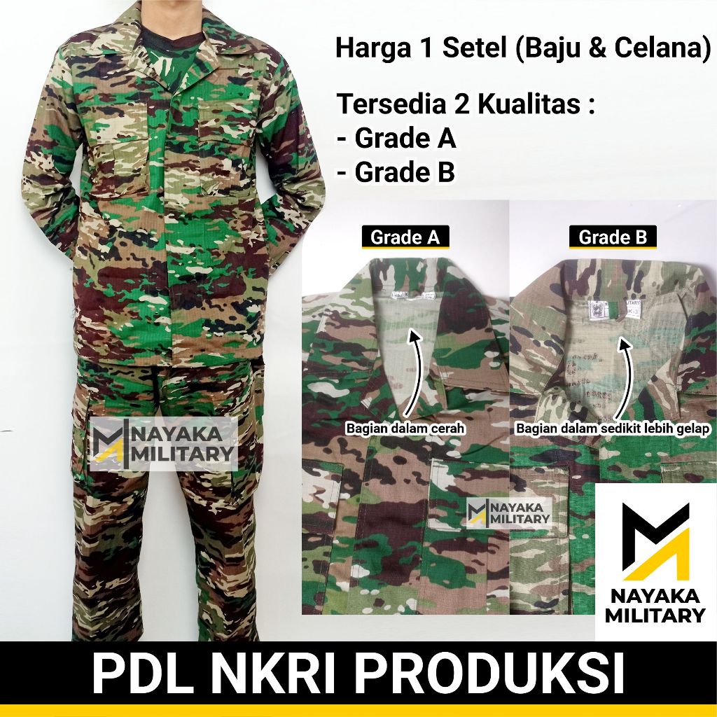 Baju PDL NKRI Ripstop Produksi Stelan Pakaian TNI Lapangan Setelan Tentara Ripstok Seragam Loreng