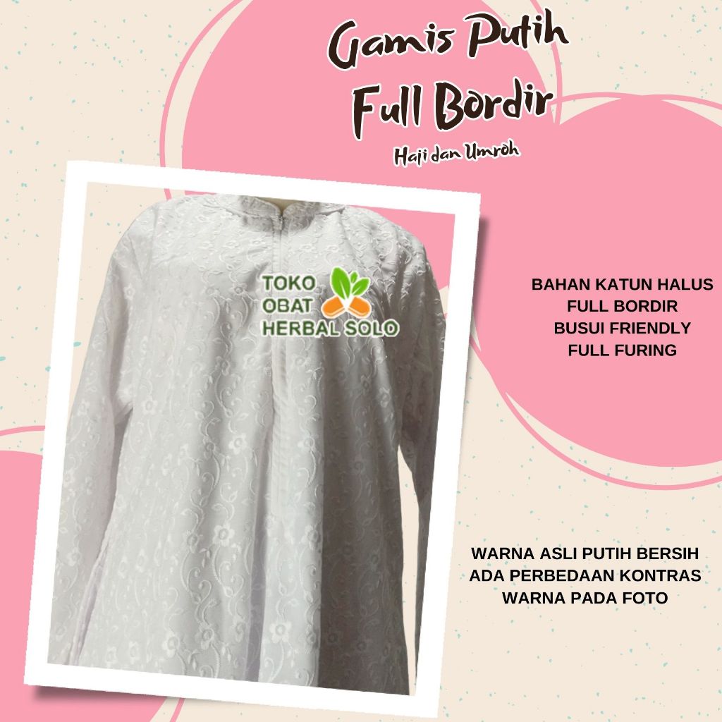 Pakaian Ihrom Wanita Gamis Full Bordir Full Furing Busui / Baju Ihrom Wanita / Gamis Putih Haji / Ga
