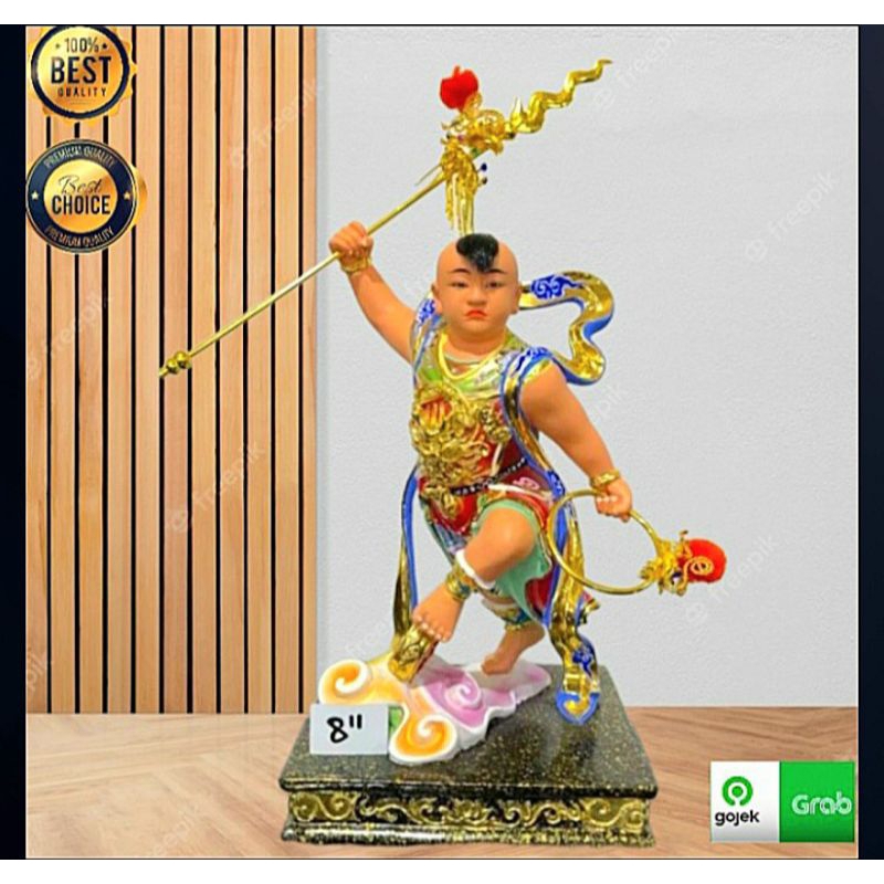 patung dewa nezha nacha kayu taiwan 8 inch