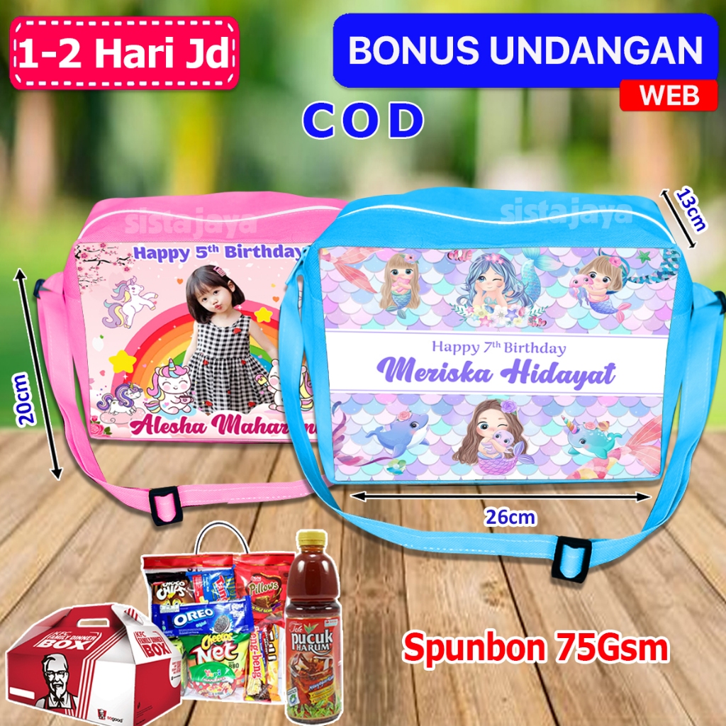 

Tas Selempang Ultah Anak mermaid / Tas Selempang Anak Custom / Tas Ulang tahun Anak Selempang / Tas Snack Ultah Selempang