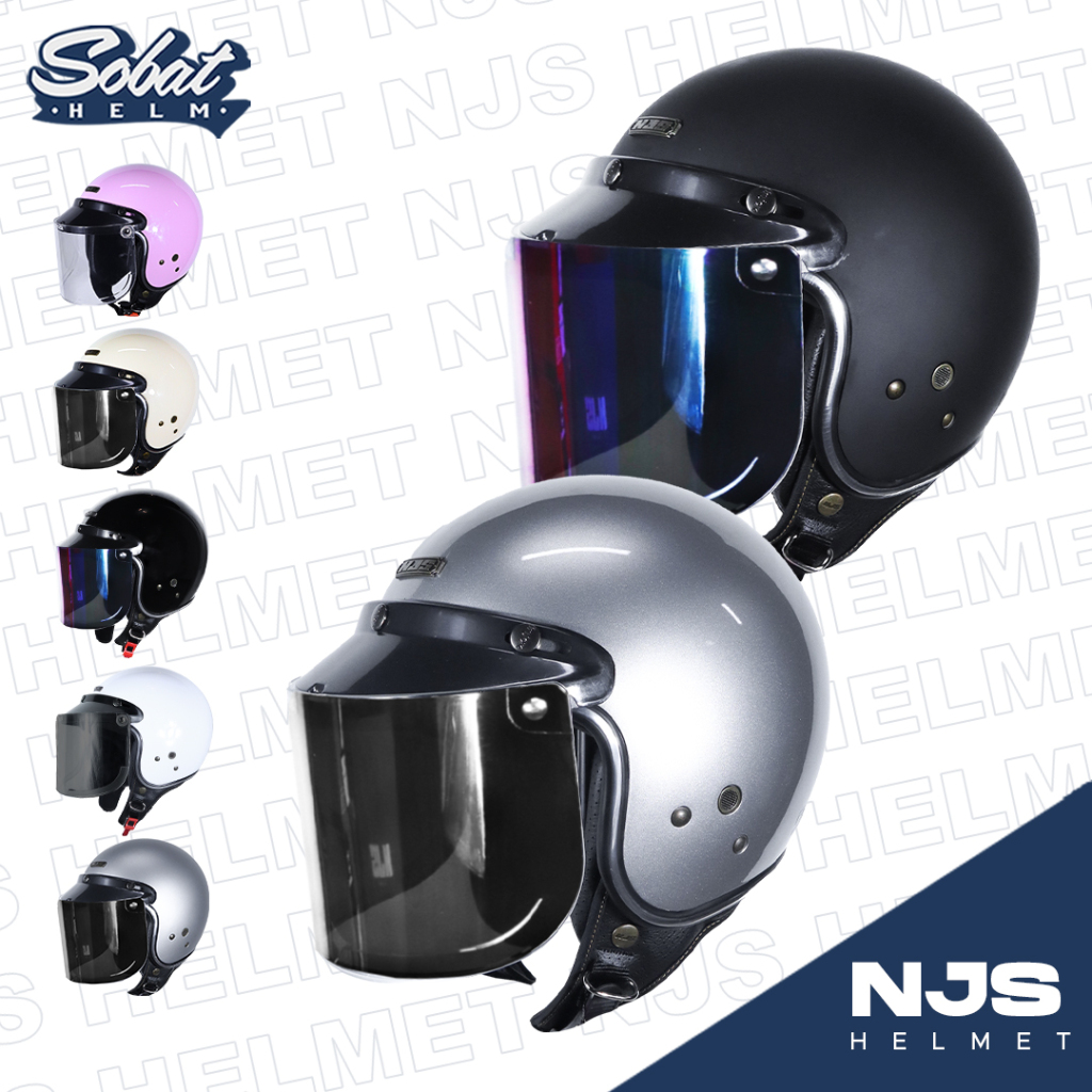 Helm NJS NR-80's Kaca Injak Helm Retro Half Face SNI