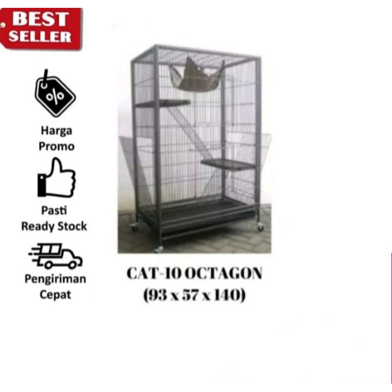 KANDANG HEWAN TINGKAT OCTAGON CAT-10 (93 × 57 × 140) KANDANG KUCING DAN ANJING MERK OCTAGON CAT-10