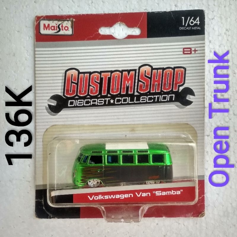 Diecast Maisto Custom Shop Volkswagen Van Samba VW Kombi Open Trunk Rear Hood