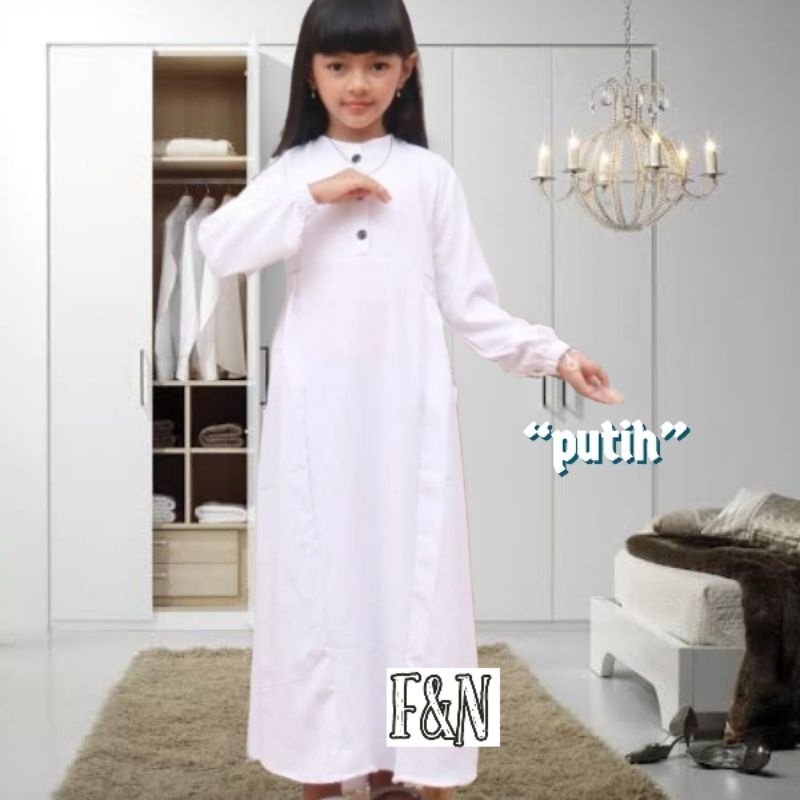 GAMIS PUTIH ANAK PEREMPUAN//GAMIS POLOS TERBARU//GAMIS CIKA ANAK PREMIUM//BAJU MUSLIM POLOS