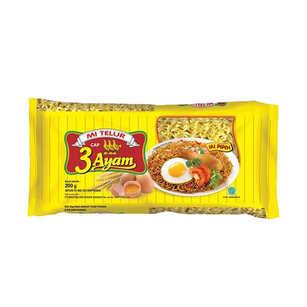 

Mie Telur Cap 3 Ayam Kemasan 200gr [Mie Pipih]