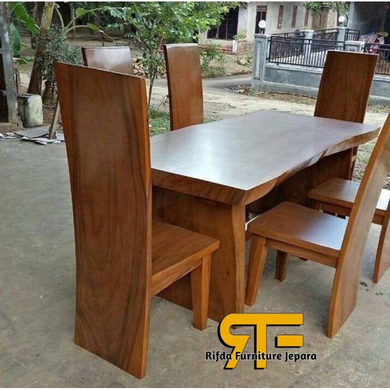 Meja Makan Trembesi Blok Solid Alami /Kursi Makan Jatj Trembesi Blok Solid Alami