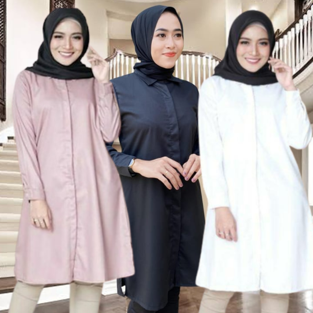 Long Tunik Jumbo Wanita Terbaru 2024 bahan Katun Toyobo Polos Kemeja Wanita Panjang Elegan Mewah Kek