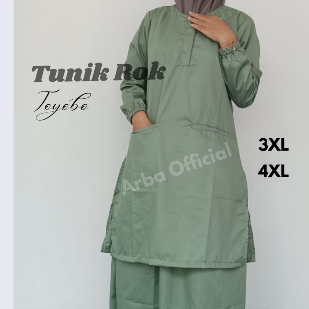 Baju Perawat Ok Tunik Rok Big Size 3XL 4XL Lengan Panjang Karet Bahan Toyobo