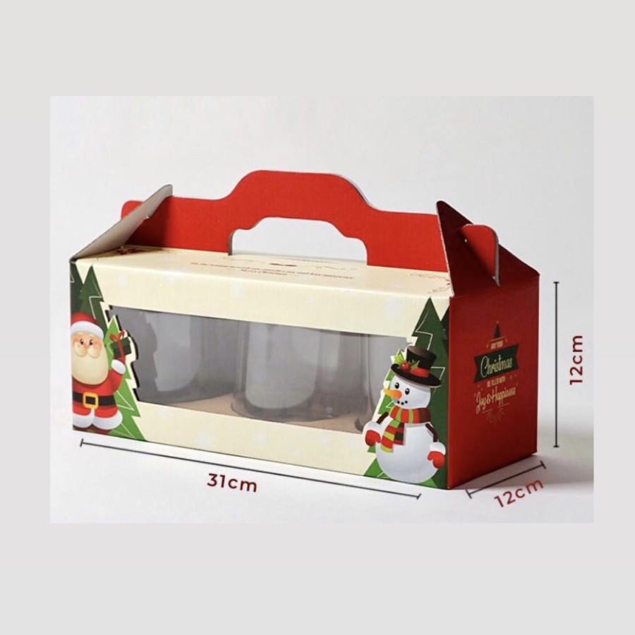 

(5 pcs) kardus tenteng jendela dus toples kue kering isi 3 box packaging hampers hantaran natal christmas xmas ukuran 31x12x12cm