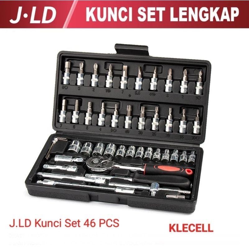 JLD kunci 1set lengkap 46 Pcs kunci shock set 1/4” Drive Socket Ratchet Wrench Set with Storage Case