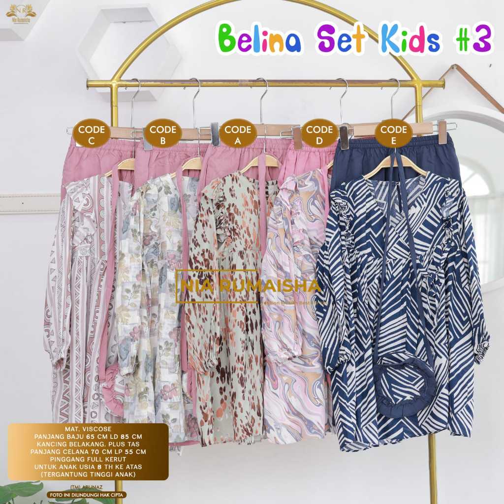 BELINA SET KIDS #3 ONESET ANAK KATUN RAYON BLOUSE DAN CELANA KULOT FREE TAS CANTIK SETELAN BAJU ANAK