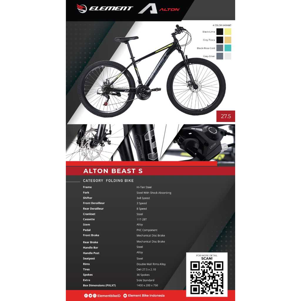 Sepeda Gunung MTB ELEMENT ALTON BEAST S Ukuran 27.5 Inch