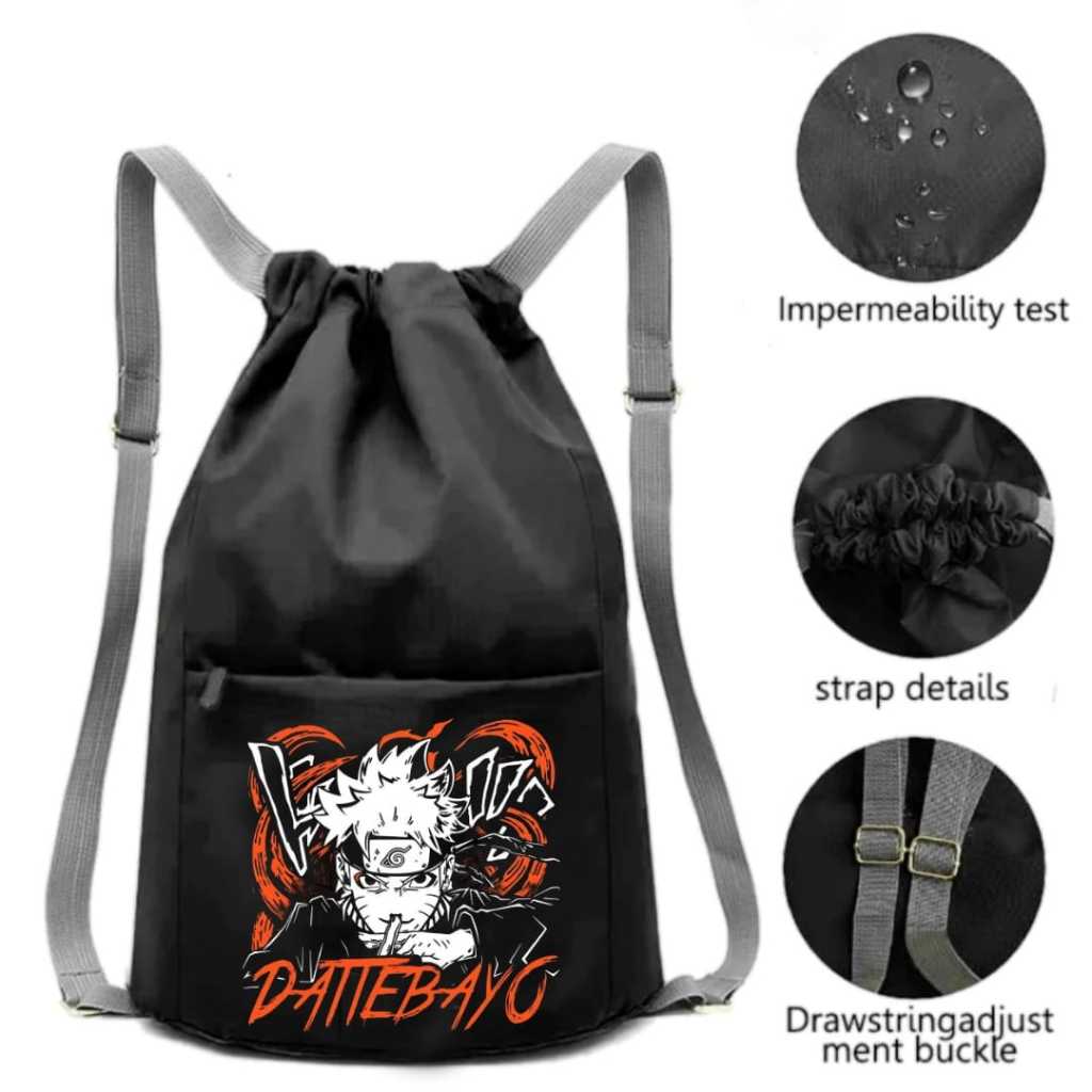 Tas serut Gendong Pria Wanita Backpack / String Bag Multifungsi Sekolah Olahrga Jalan / Drawstringbag tas Serut Bahan Cordura Polos Motiv Sablon Dtf