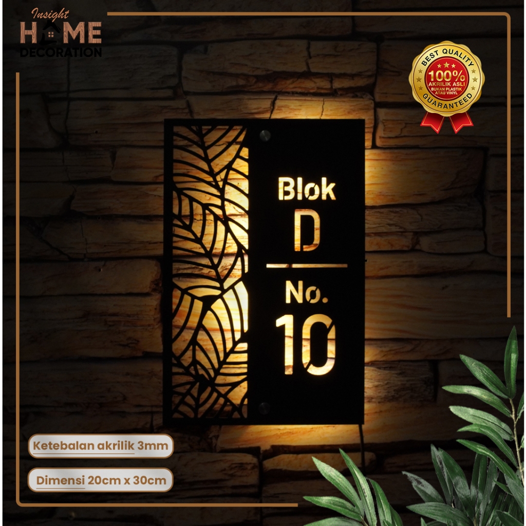 Nomor Rumah Akrilik Menyala LED Minimalis Aesthetic