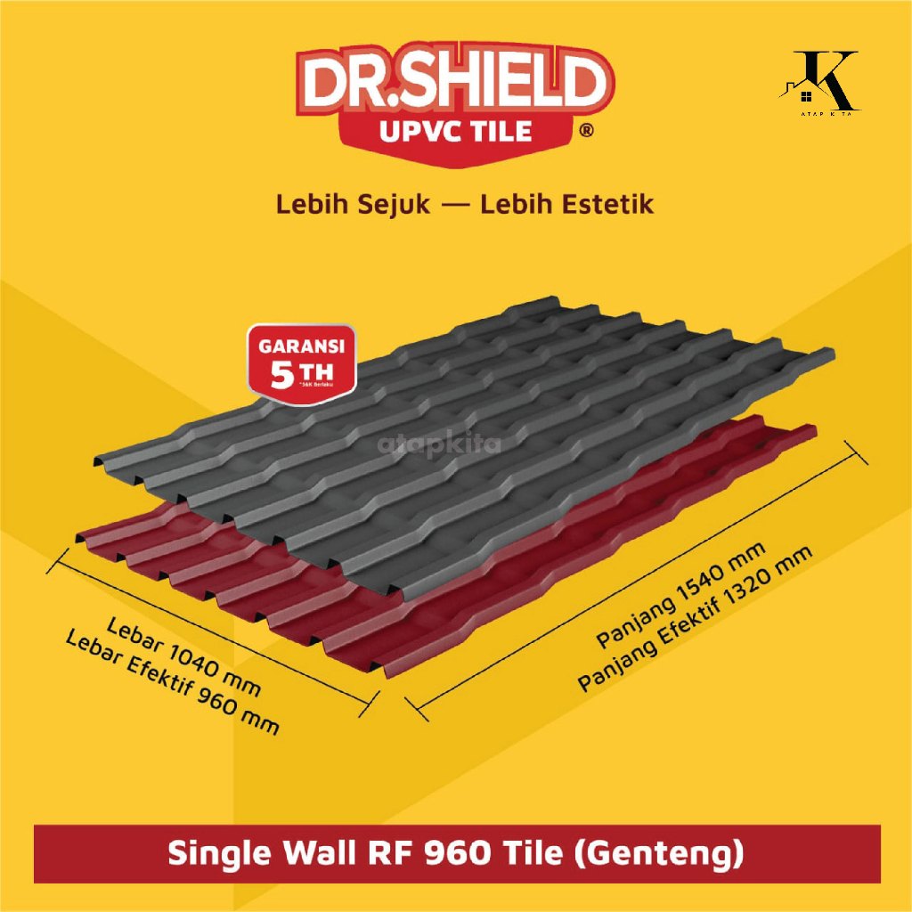 Genteng UPVC Dr.Shield / Single Wall RF960 Tile / Atap Genteng UPVC