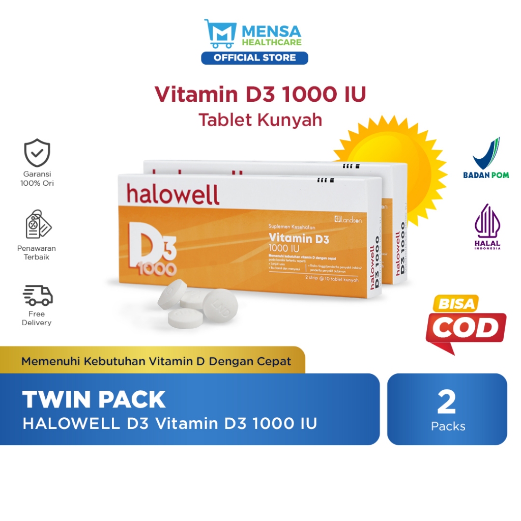 Halowell Vitamin D3 1000 IU Tablet Kunyah Twinpack