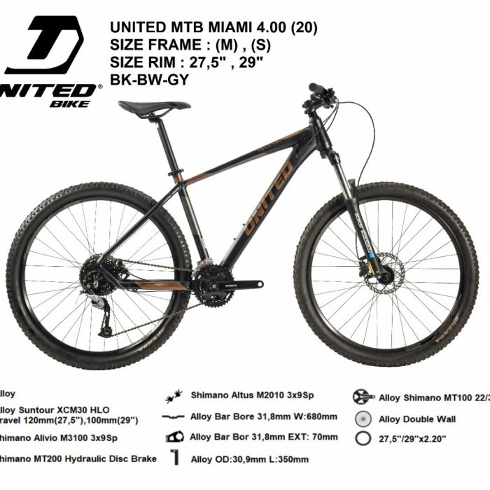 Sepeda gunung 29 inch MTB United Miami Frame Alloy 27 speed Shimano Rem Oli Hidrolik Shimano new