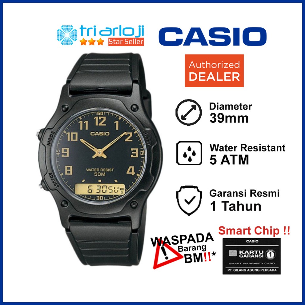 CASIO AW-49H-1BVDF Jam Tangan Pria Analog Digital Hitam AW-49H-1B AW49H