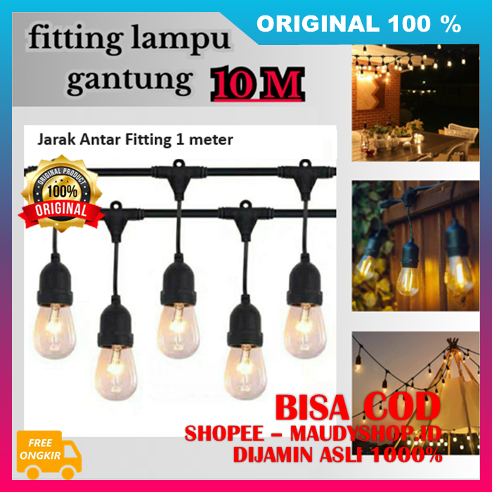 Kabel Fiting Lampu Cafe Gantung 10M Dekorasi Outdoor Fitting Lampu Hias Cafe ASLI ORI