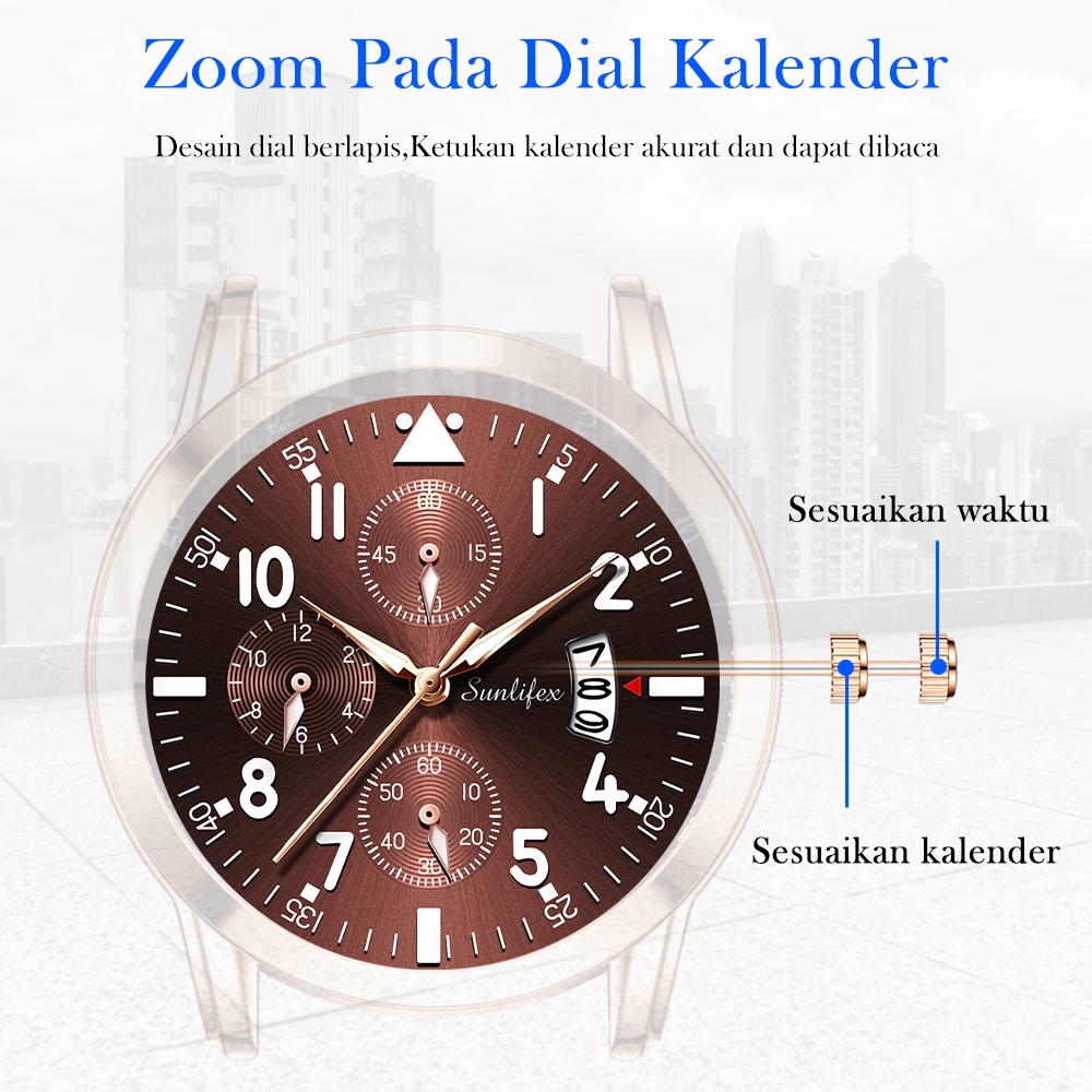 Sunlifex Jam Tangan Pria 7004 Original Anti Air Kuarsa Tali Kulit Jam Tangan Cowok-3