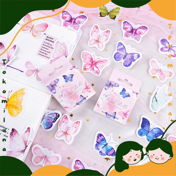 1 box isi 46 psc sticker vintage kawai aesthetic deco stiker jurnal scrapbook lucu cute retro artist