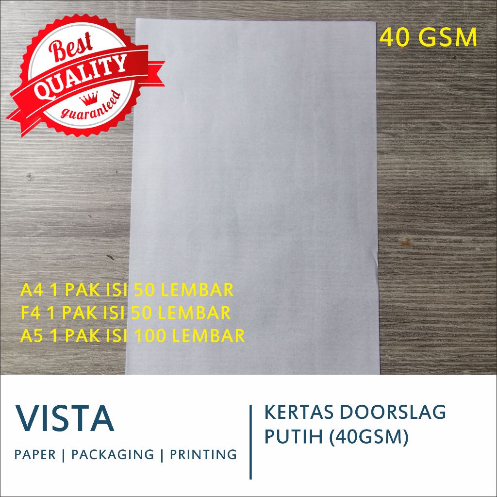 

Kertas Doorslag Putih F4/A4/A5, 40 Gsm, 40 gram